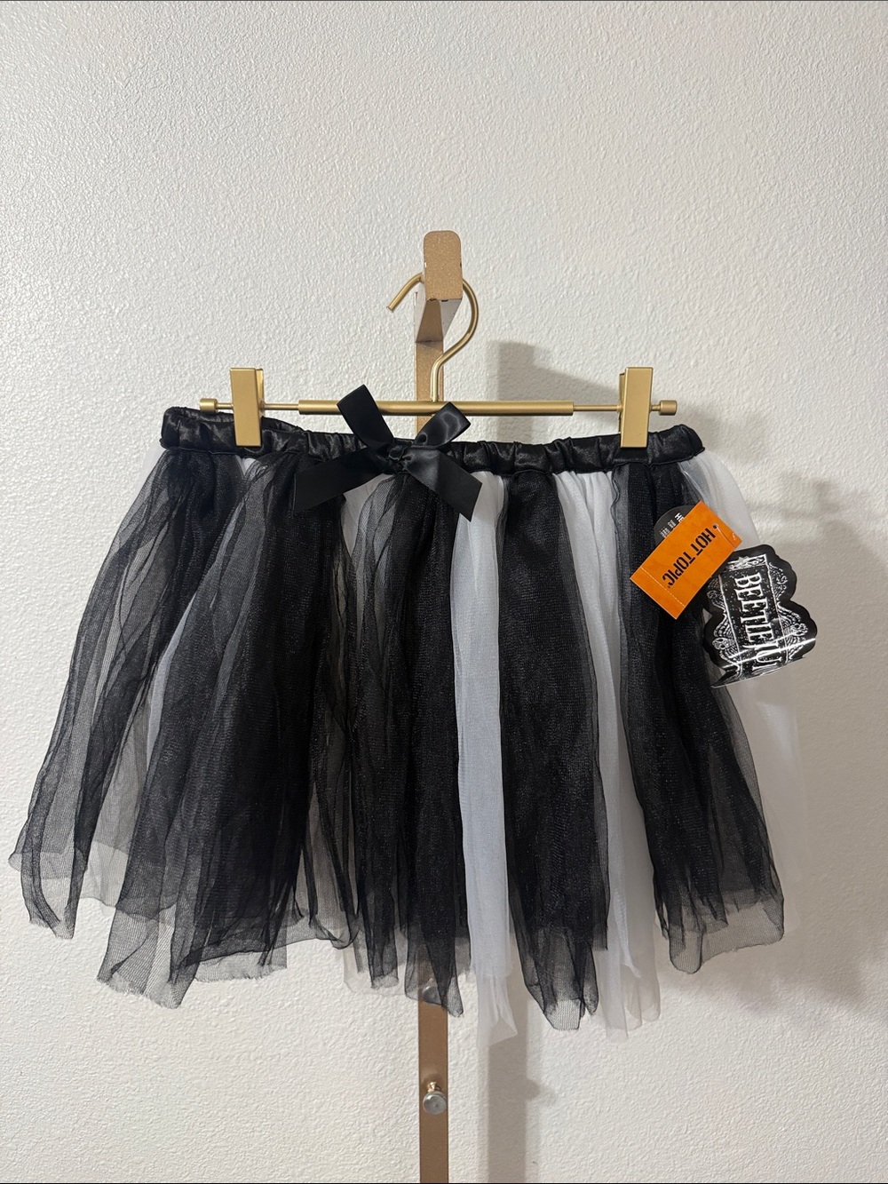 Hot Topic Black and White Layered Tulle Mini Skirt with Bow- Beetlejuice- OS